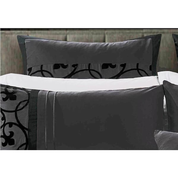 Scroll Floral Charcoal Grey Black European pillowcases Twin Pack