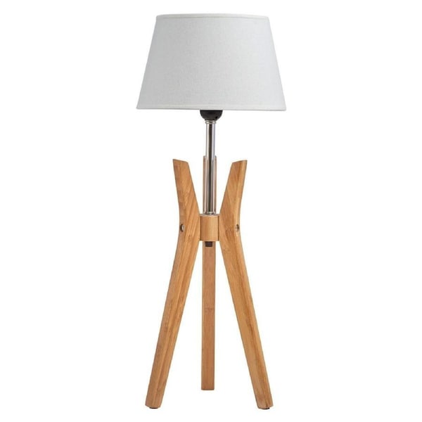 Bamboo Tripod Table Lamp Desk Modern Rustic Geo Light w Linen Shade