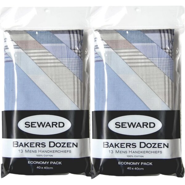 26x SEWARD Mens Handkerchiefs 100% Cotton Everyday Square Hankies Hanky Quality