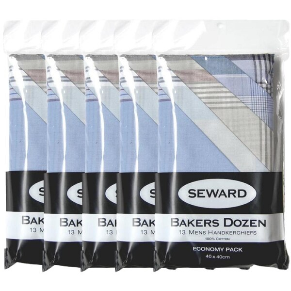 65x SEWARD Mens Handkerchiefs 100% Cotton Everyday Square Hankies Hanky Bulk