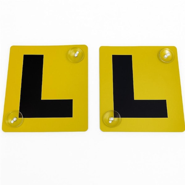 2x LEARNER L PLATES Suction Car Window Signs in Yellow/Black