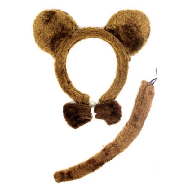 BROWN BEAR EARS HEADBAND w Bow Tail Animal Costume Halloween Party Hair Accessory