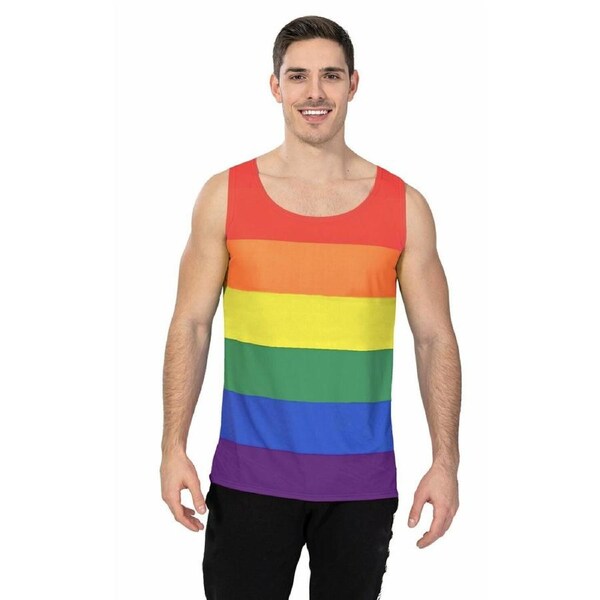 Adult Mens Rainbow Stripe Tank Top LGBT Costume Mardi Gras Festival Gay Pride