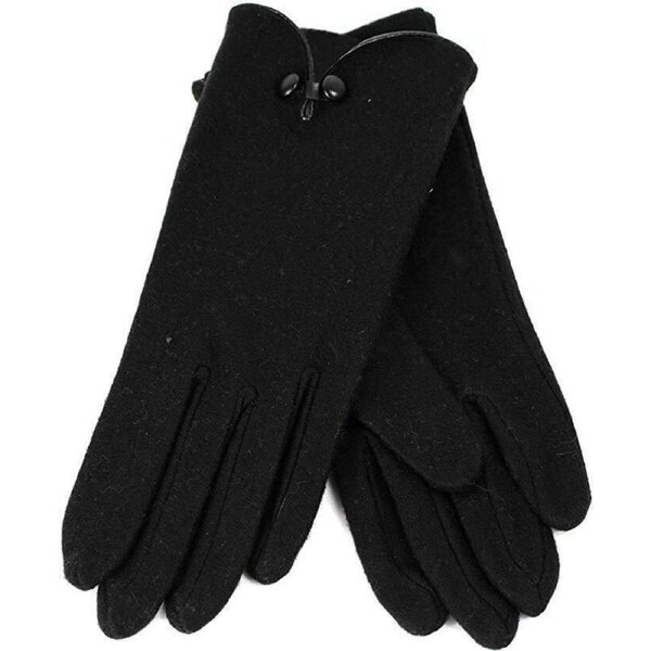 Dents Womens Soft Feel Fleece Knit Gloves w Button Trim Detail Warm Winter - Black