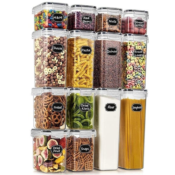 Airtight Food Storage Containers with Lids, 14PC Plastic Cereal Containers Storage for Pantry Organization