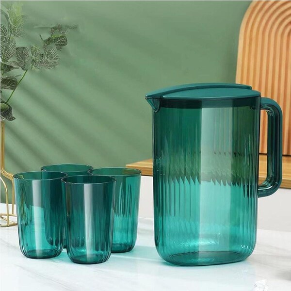 Plastic Cold Water Kettle With 4 Cups, Water Bottle Plastic Carafe Drink Filter for Refrigerator Ice Tea Beverage Dispenser