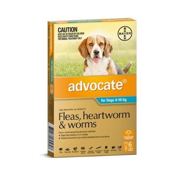 Advocate for Dogs 4-10 kgs - 6 Pack - Teal - Flea & Heartworm Control