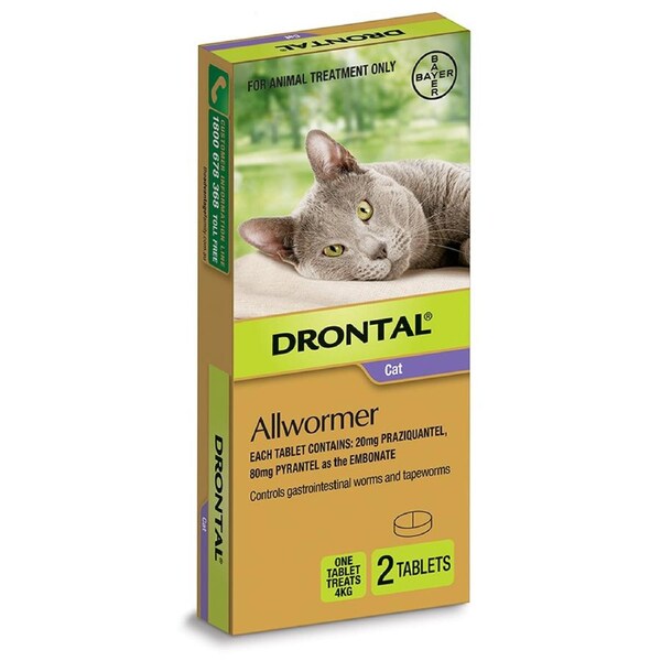 Drontal All Wormer Tablets for Cats Up To 4kgs - 2 Tablets (Bayer)
