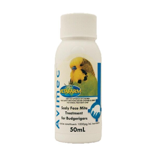 Vetafarm 50ml Avimec for Budgies - Treat Scaly Face Mite in Budgerigars