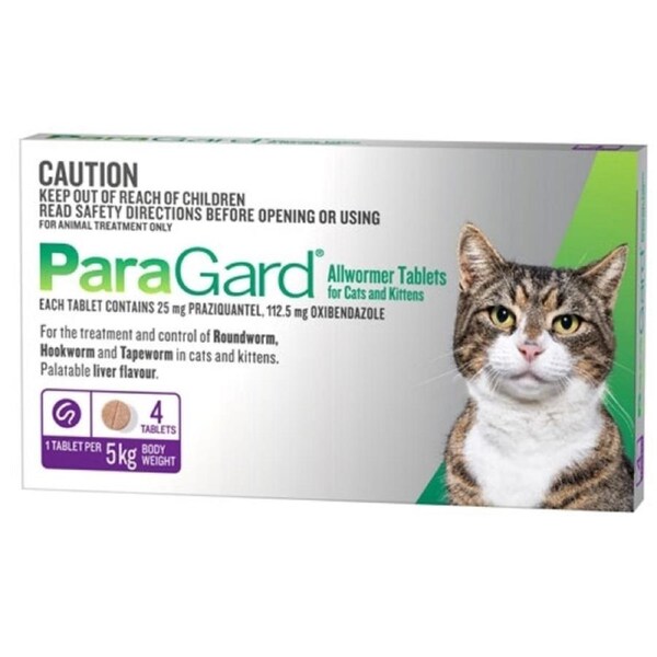 ParaGard Allwormer for Cats 5kg Bodyweight - 4 Tablets - Feline Intestinal Wormer