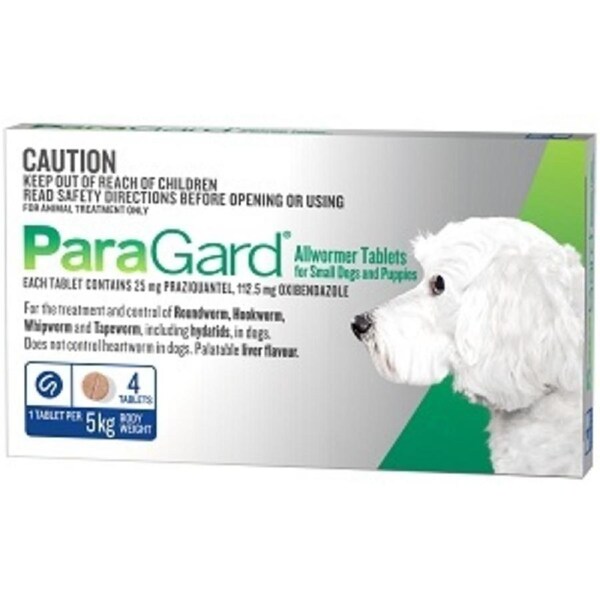 ParaGard Allwormer for Dogs 5kg Bodyweight - 4 Tablets - Pet Intestinal Worm Tabs