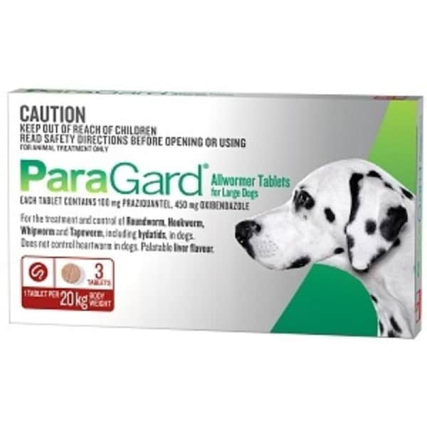 ParaGard Allwormer for Dogs 20kg Bodyweight - 3 Tablets - Pet Intestinal Worm Tabs