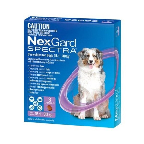 NexGard SPECTRA Flea, Tick & Heartworm for Dogs 15.1-30kg - Purple - 3 Pack