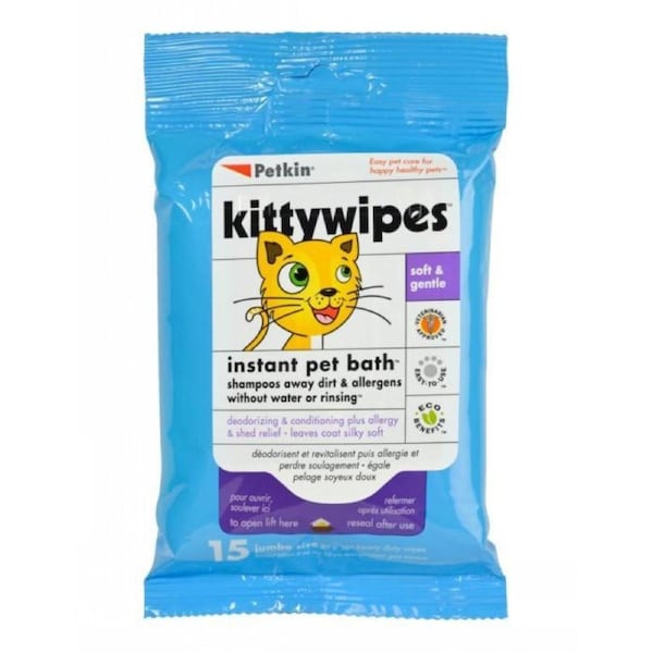 Kitty Wipes Instant Pet Bath for Cats & Kittens - Petkin - 15 Wipes