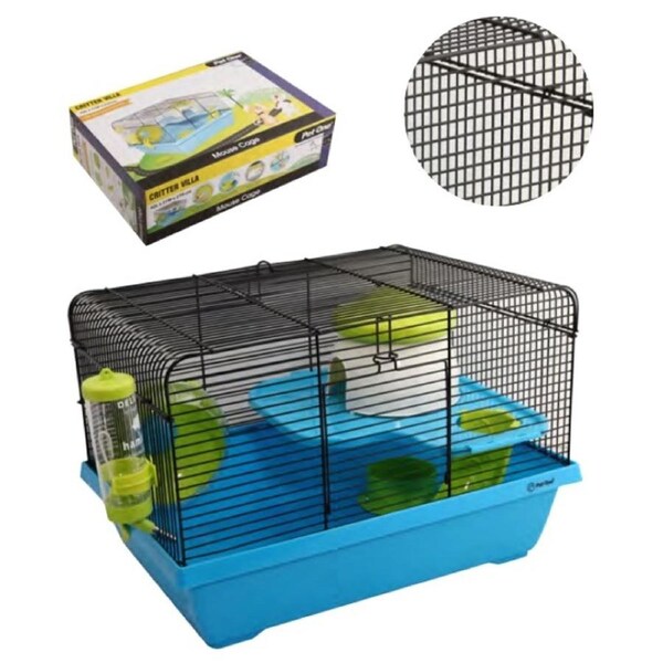 Critter Villa Mouse Wire Cage - 42L X 31W X 27cm H - Blue/Green (Pet One)