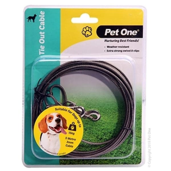 Tie Out Cable - 5 Meters - Dogs Up To 15kg (Pet One)