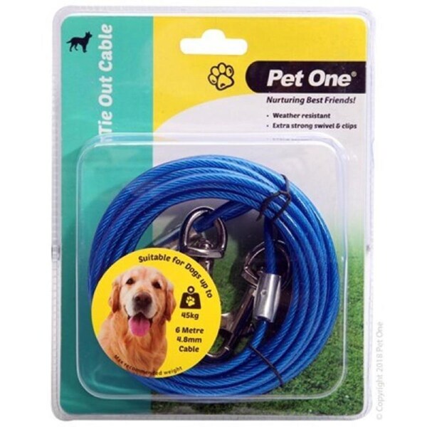 Tie Out Cable - 6 Meters - Dogs Up To 45kg (Pet One)