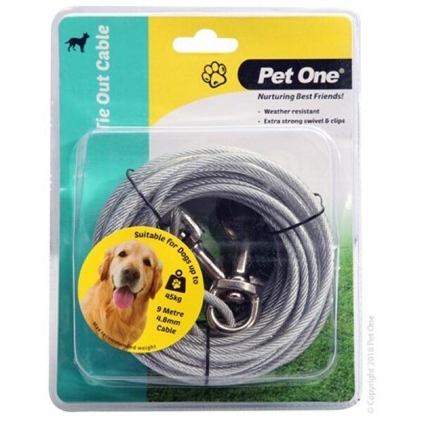 Tie Out Cable - 9 Meters - Dogs Up To 45kg (Pet One)