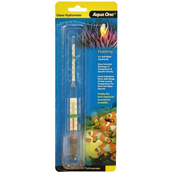 Glass Floating Hydrometer & Thermometer for Salt Water Aquariums Aqua One