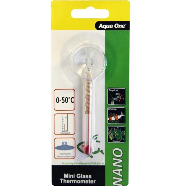 Nano Mini Glass Thermometer for Aquariums and Small Fish Tank Bowls 9cm Aqua One