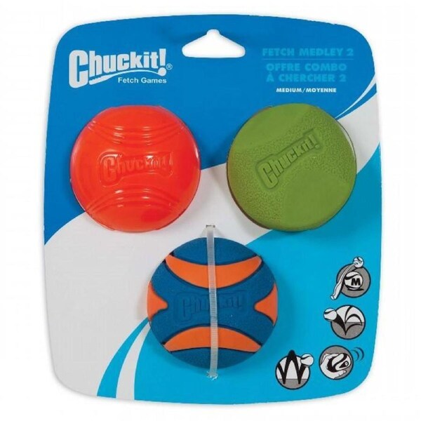 ChuckIt! Medium 6cm 3 Pack of Fetch Medley Assorted Dark Coloured Dog & Puppy Balls