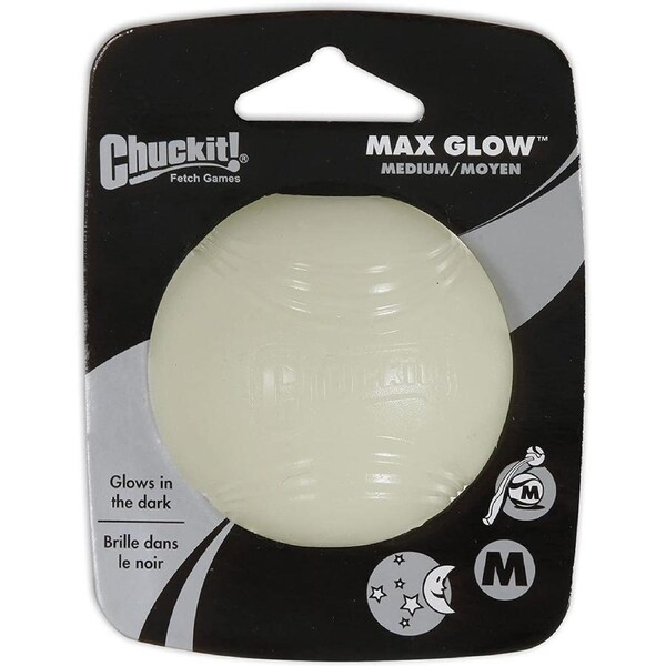 ChuckIt! Medium 6cm Single Max Glow Dog & Puppy Ball Glow in the Dark (Chuck It)