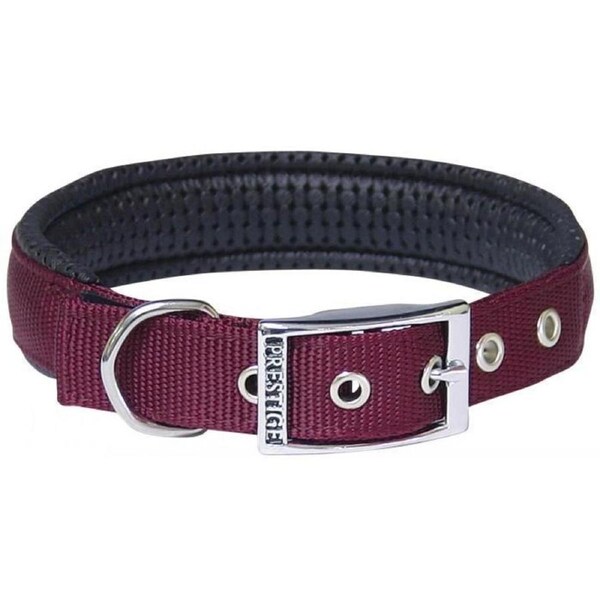 Burgundy Soft Padded Dog Collar - 19mm x 51cm Chrome Plated Buckle Prestige Pet