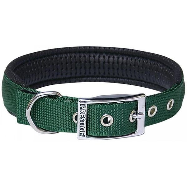 Green Soft Padded Dog Collar - 25mm x 56cm Chrome Plated Buckle (Prestige Pet)