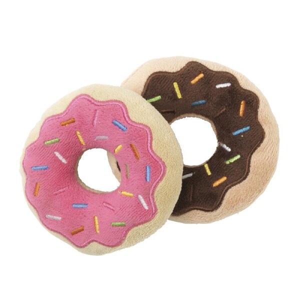 2 Donuts Large Soft Plush Dog Toy - 10cm (FuzzYard)
