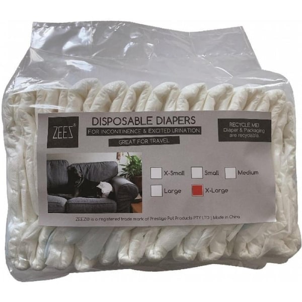 X-Large Dispobale Dog & Puppy Diapers 12 Pack (ZeeZ) (40 to 58cm)