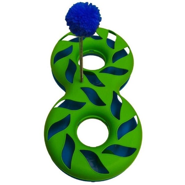 Round-A-Bout Green & Blue Cat Kitten Toy with Orb & Pom Pom by Scream