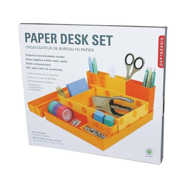 Kikkerland Orange Paper Desk Organiser Set