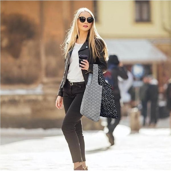 IS Gift Foldable Shopper with Clip Monochrome (Set of 3) Assorted