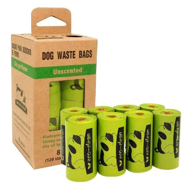 Eco-Clean Biodegradable Dog Waste Poop Bags 8 Rolls (120 pcs)