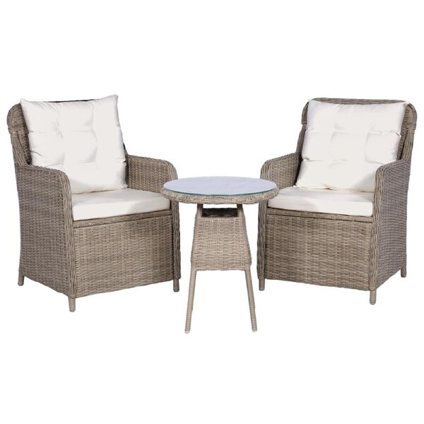 3 Piece Bistro Set with Cushions and Pillows Poly Rattan Brown vidaXL