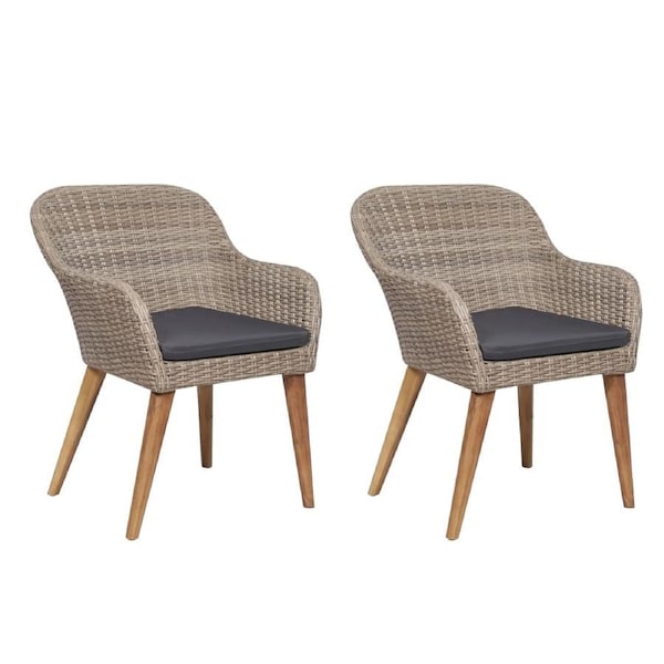 Outdoor Chairs with Cushions 2 pcs Poly Rattan Brown vidaXL