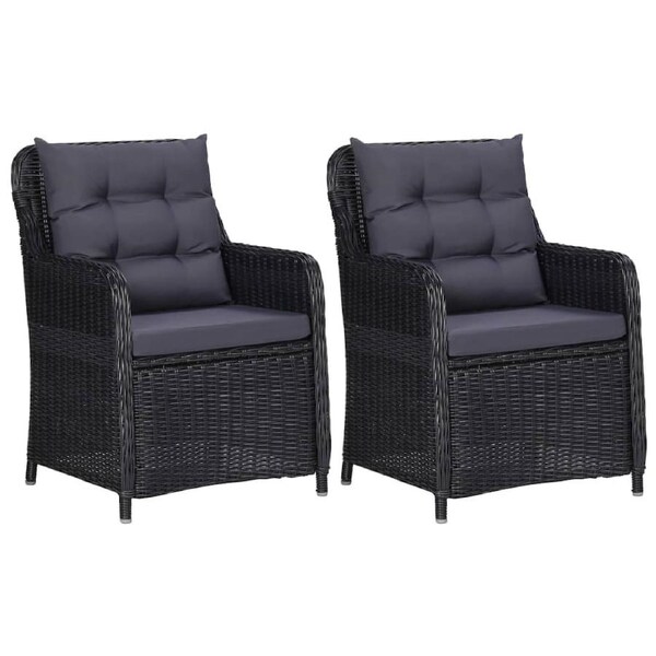 Garden Chairs 2 pcs with Cushions Poly Rattan Black vidaXL
