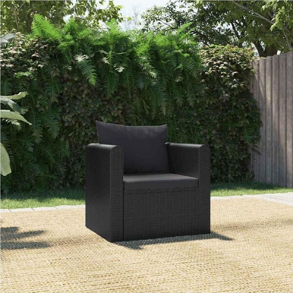 Single Sofa with Cushions Poly Rattan Black vidaXL