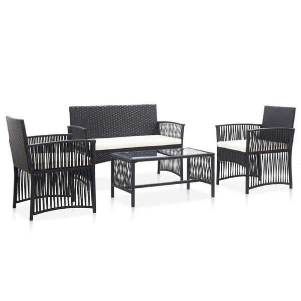 4 Piece Garden Lounge Set with Cushion Poly Rattan Black vidaXL