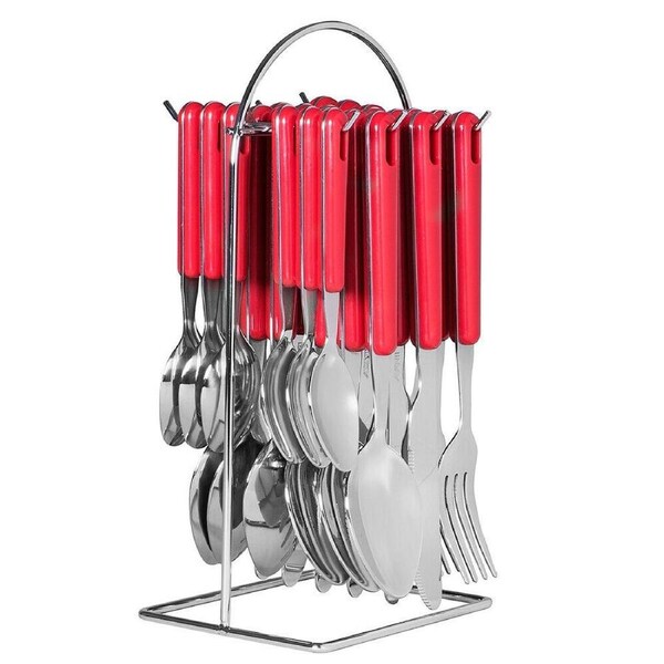 Avanti 24pc Stainless Steel Hanging Cutlery Set 24 Piece - Red
