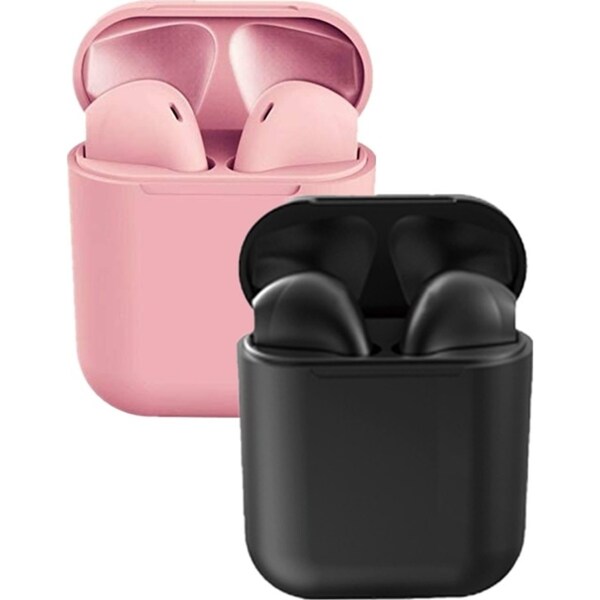 Catzon 2 Packs Wireless Earbuds inPods 12 Touch Control Bluetooth 5.0 Earbuds Earphone with Storage Case-Pink&Black