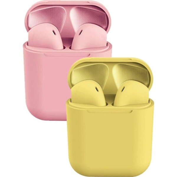 Catzon 2 Packs Wireless Earbuds inPods 12 Touch Control Bluetooth 5.0 Earbuds Earphone with Storage Case-Pink&Yellow