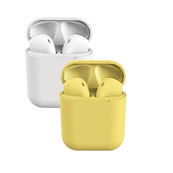 Catzon 2 Packs Wireless Earbuds inPods 12 Touch Control Bluetooth 5.0 Earbuds Earphone with Storage Case-Yellow&White