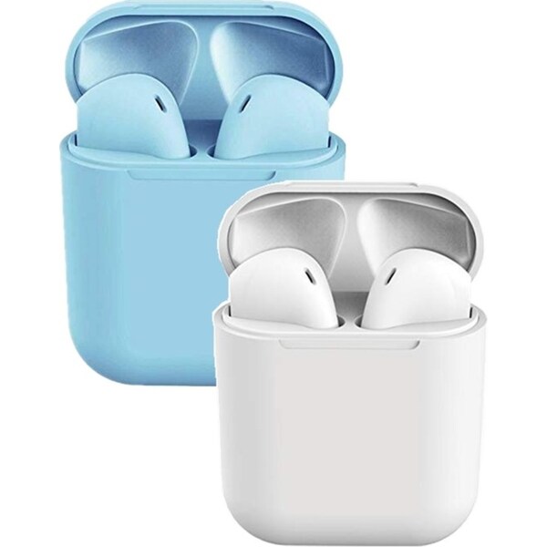 Catzon 2 Packs Wireless Earbuds inPods 12 Touch Control Bluetooth 5.0 Earbuds Earphone with Storage Case-Blue&White