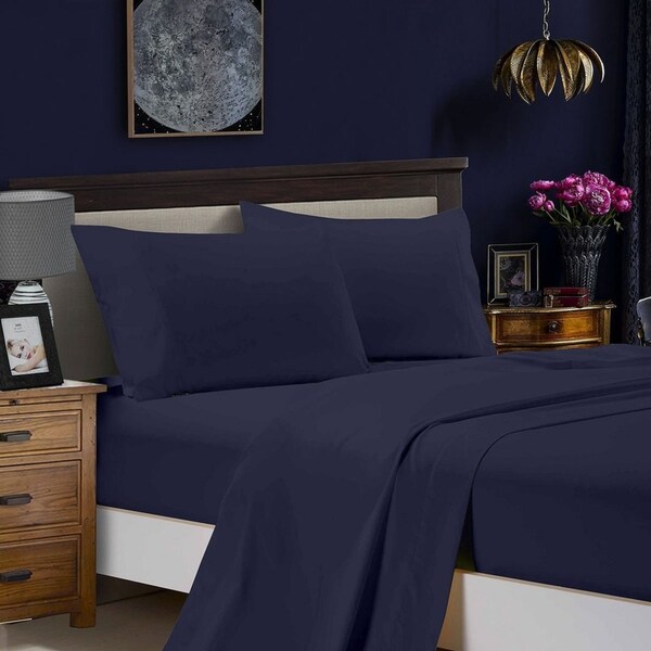 Super Soft Flat & Fitted Sheet Set - Super King Size Bed - Midnight Blue