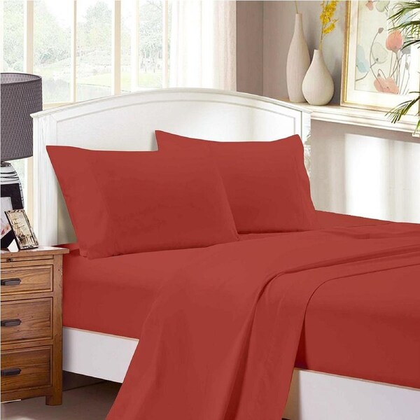 Super Soft Flat & Fitted Sheet Set - King Single Size Bed - Brick Red