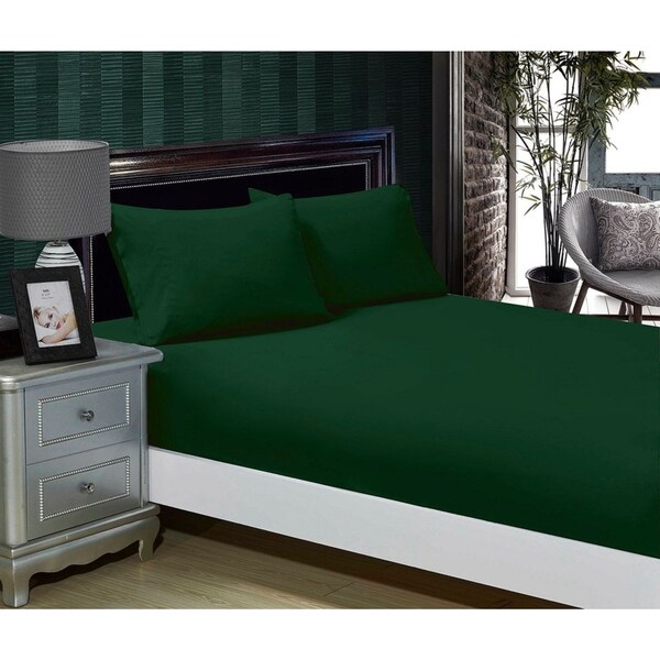 Super Soft Fitted Sheet & 2 Pillowcases Set - Queen Size Bed - Dark Green