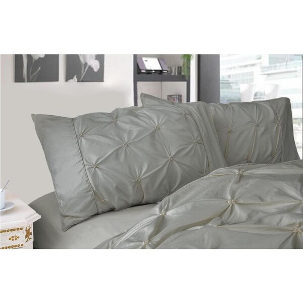 Diamond Pintuck Premium Ultra Soft Queen Size Pillowcases 2-Pack Grey