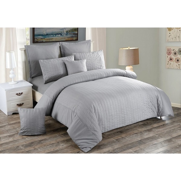 Seersucker King Size Quilt/Doona/Duvet Cover Set - Grey