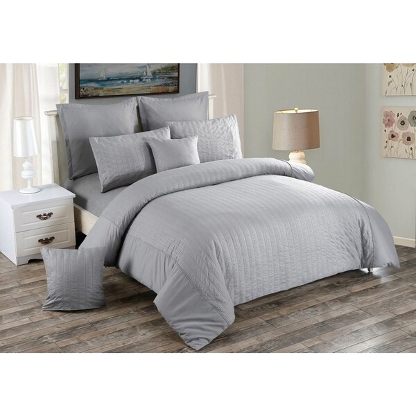 Seersucker Super King Size Quilt/Doona/Duvet Cover Set - Grey